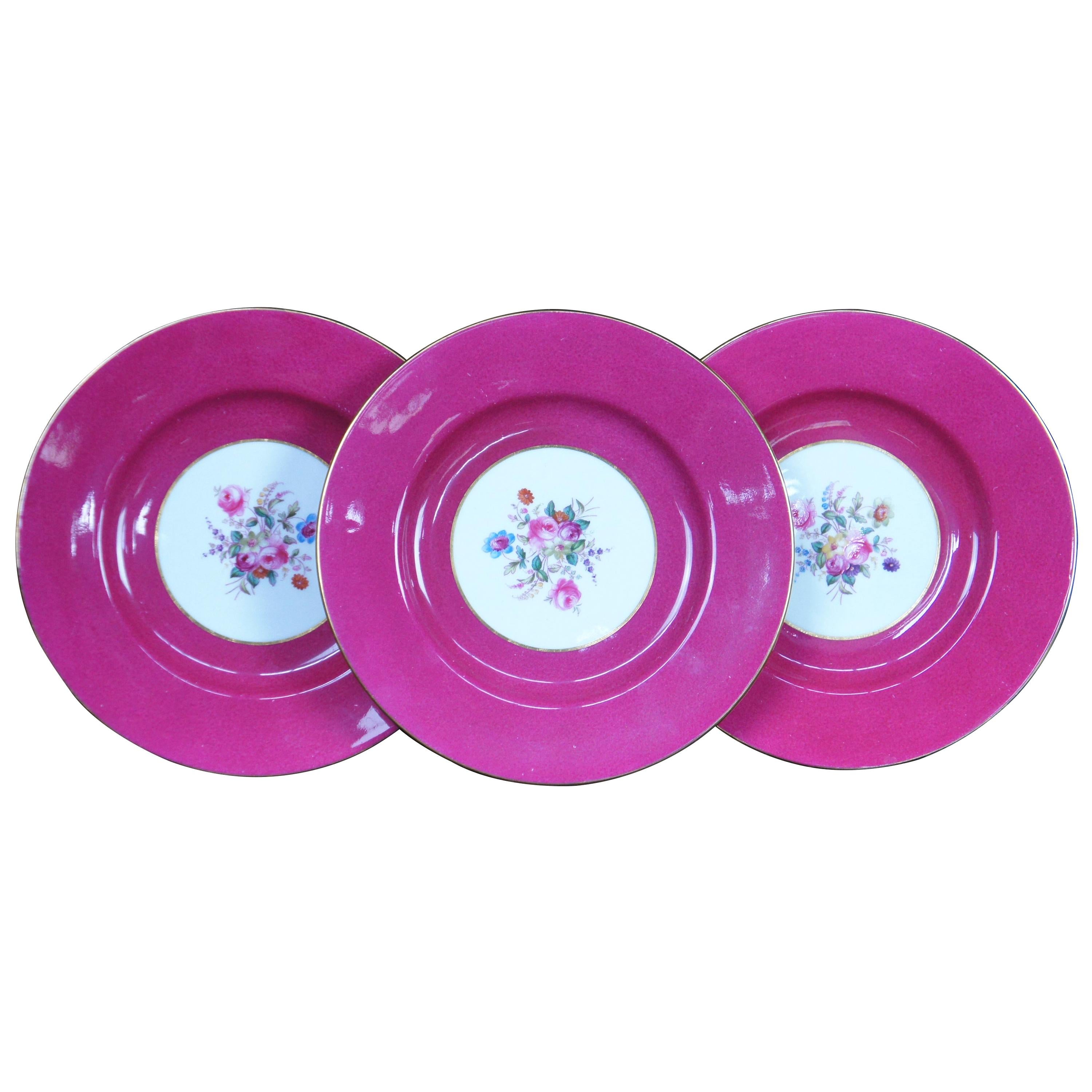 12 Spode Copelands China Salad Plates Floral Bouquet Pink Magenta R9282