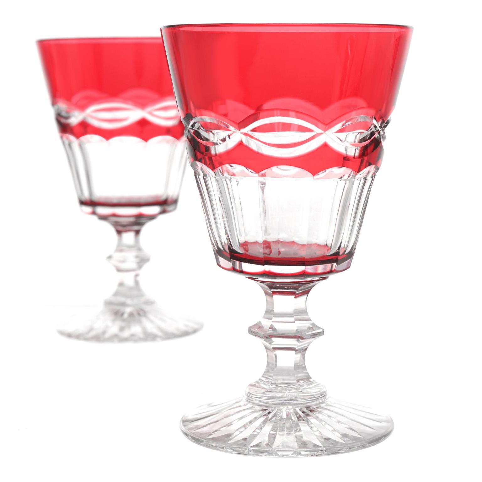 Crystal 12 St. Louis Cranberry Water Goblets For Sale