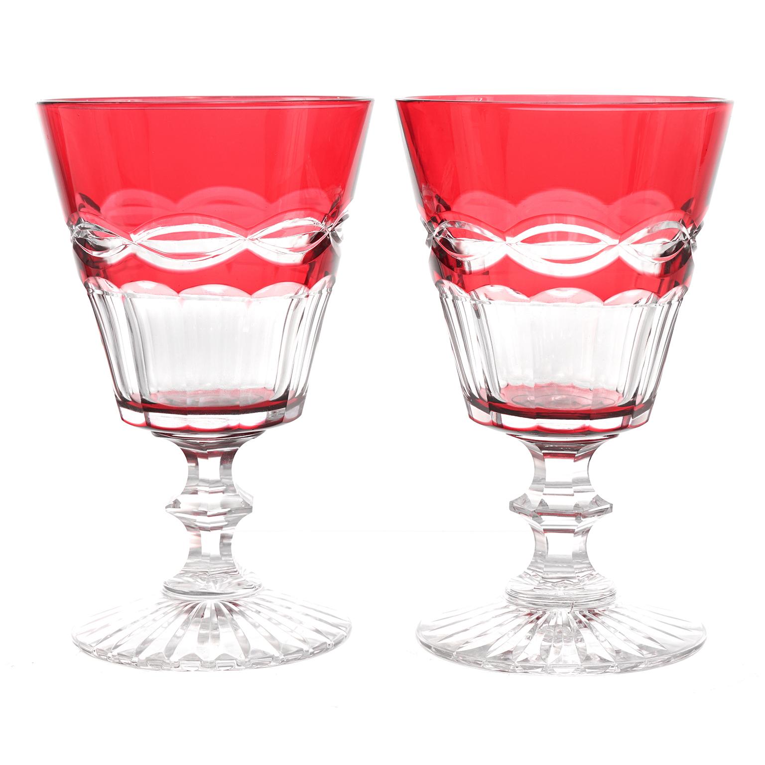 12 St. Louis Cranberry Water Goblets For Sale 2