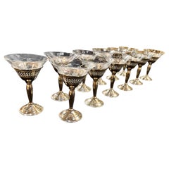 Vintage 12 Sterling Martini and Coupe Etched Glasses for Cocktails