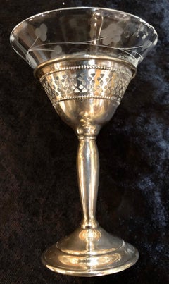 12 Sterling Martini and Coupe Etched Glasses for Cocktails