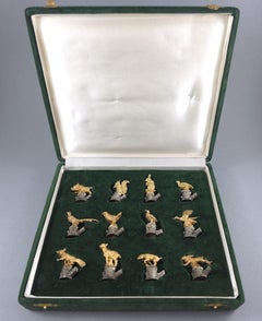 12 Sterling Silber und vergoldet Platzkartenhalter A Jagd Thema