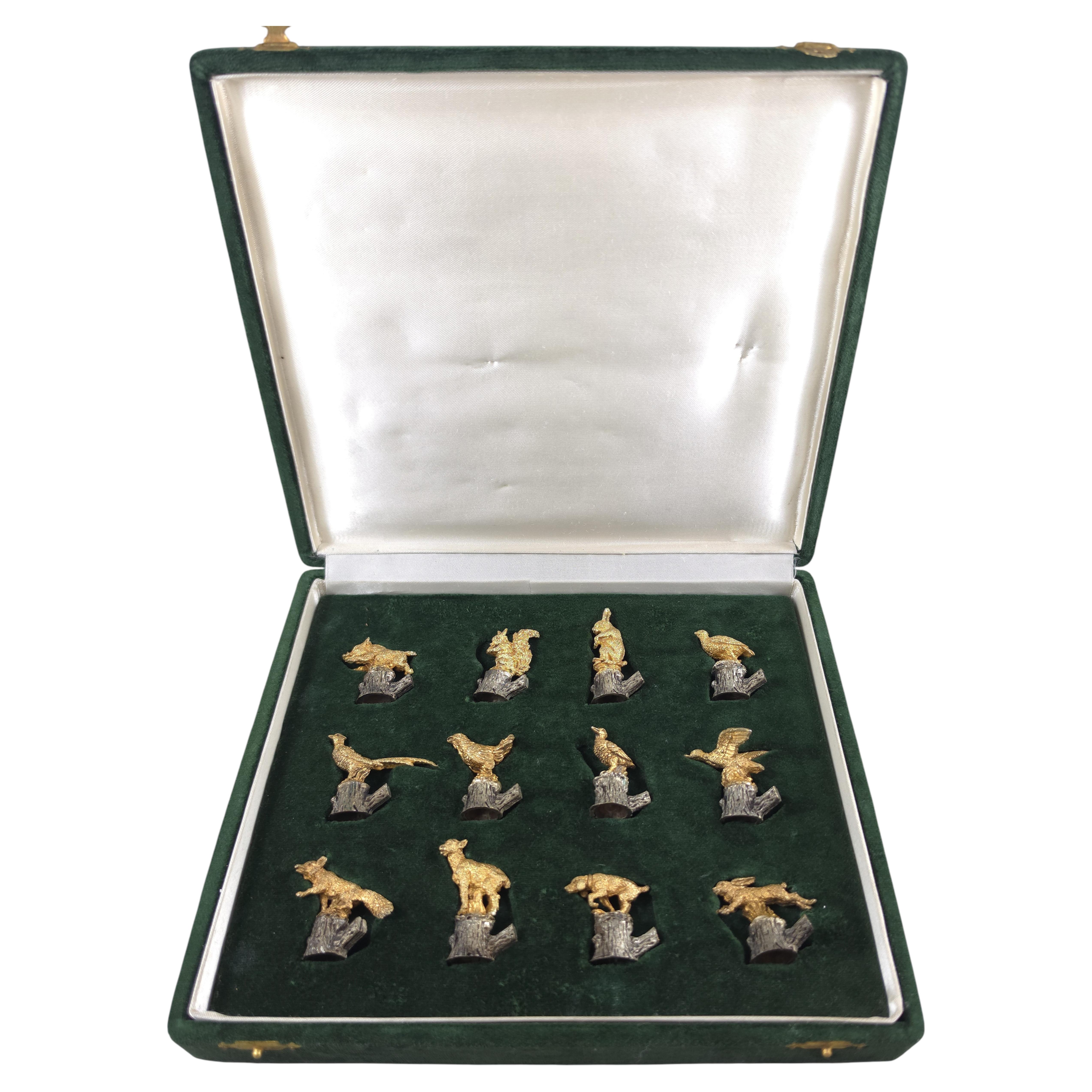 12 Sterling Silver And Gilt Place Card Holders A Hunting Theme