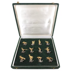 12 Sterling Silber und vergoldet Platzkartenhalter A Jagd Thema