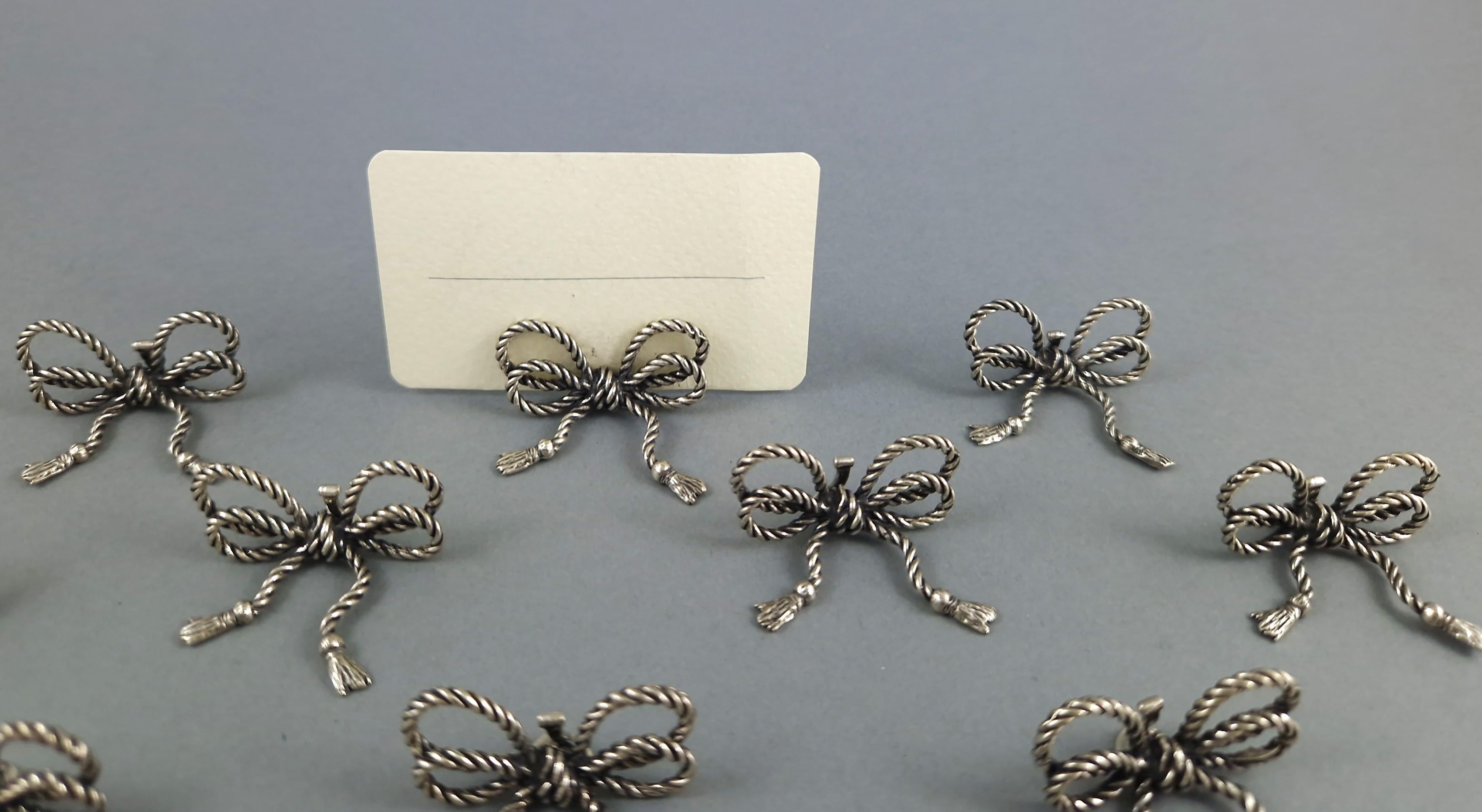 12 portacartellini a forma di fiocco in argento sterling In condizioni ottime in vendita a Saint-Ouen, FR