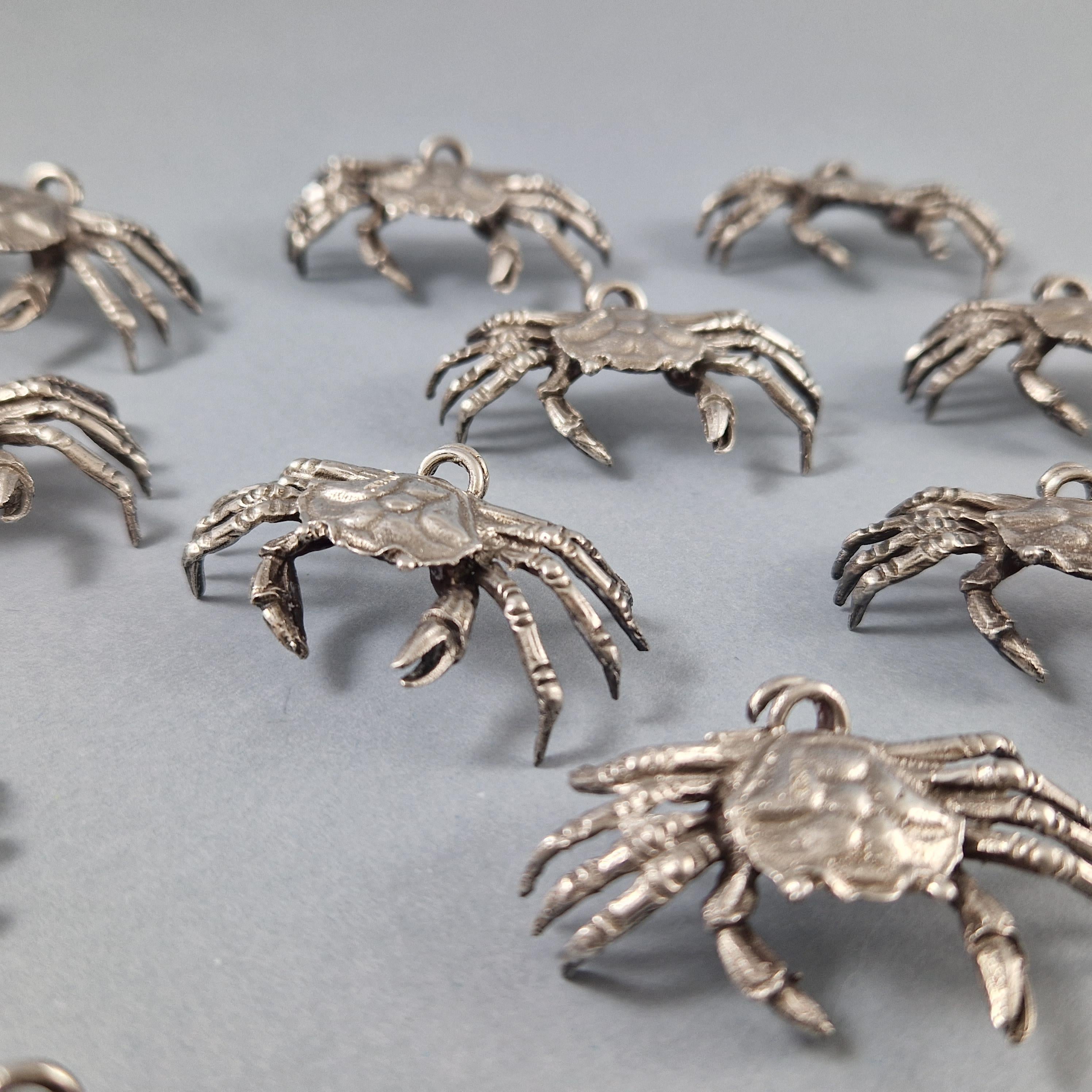 Late 20th Century 12 Sterling Silver Crab Place Cards Holders
