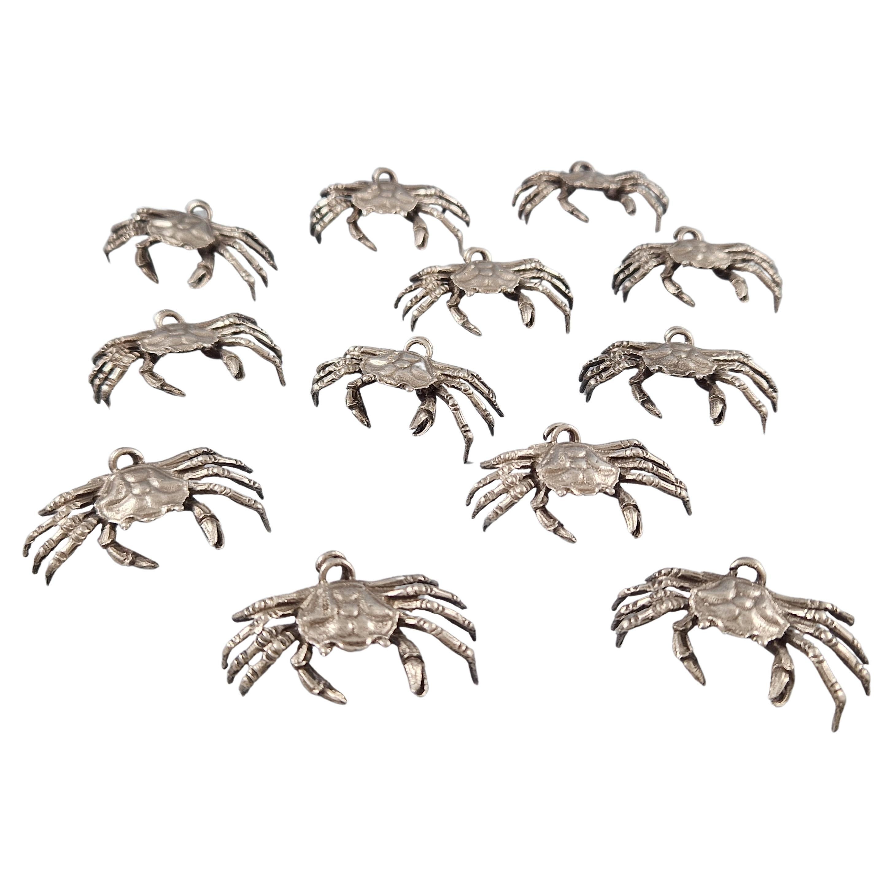 12 Sterling Silver Crab Place Cards Holders