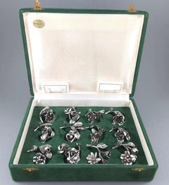 12 Sterling Silver Flowers Place Card Holders