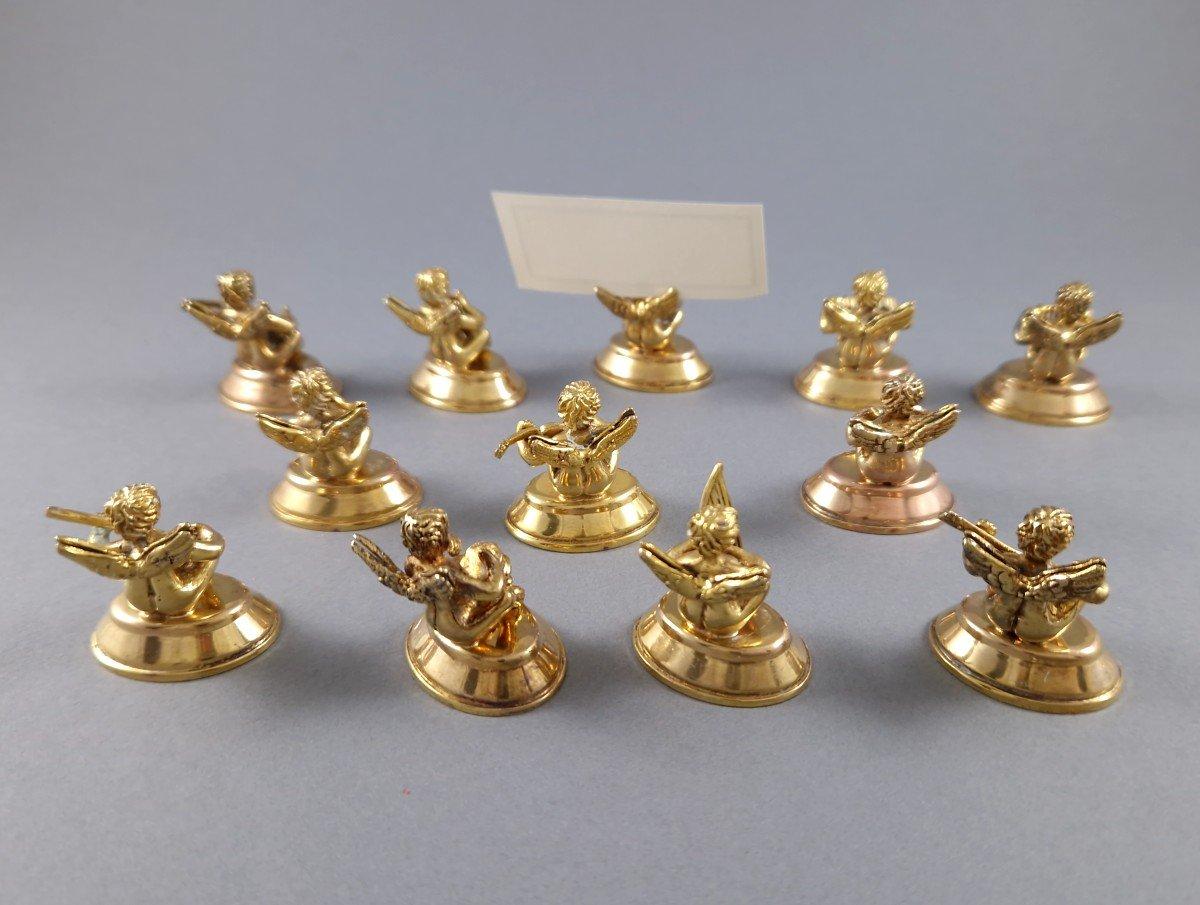Fine XX secolo 12 Portabiglietti da visita in argento dorato con cherubini in vendita