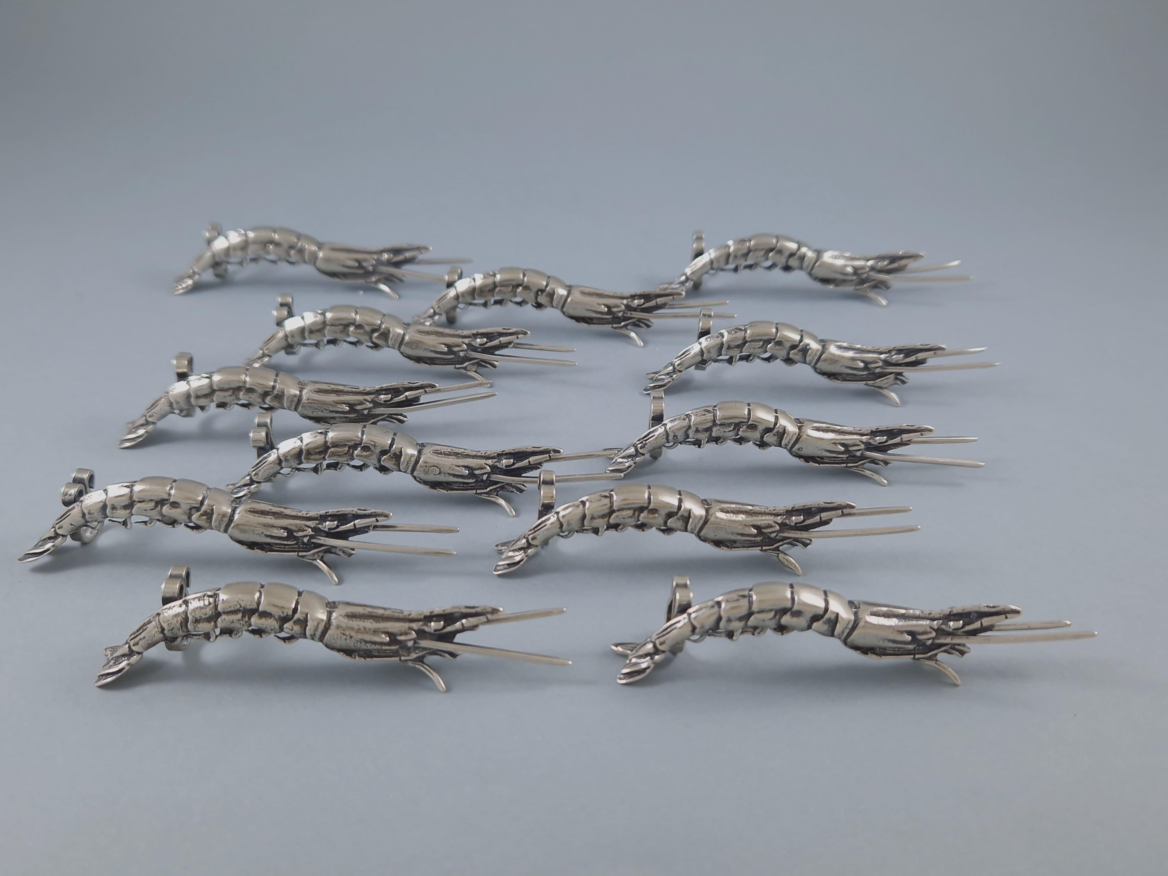 12 Sterling Silver Place Card Holders crustaceans In Excellent Condition For Sale In Saint-Ouen, FR
