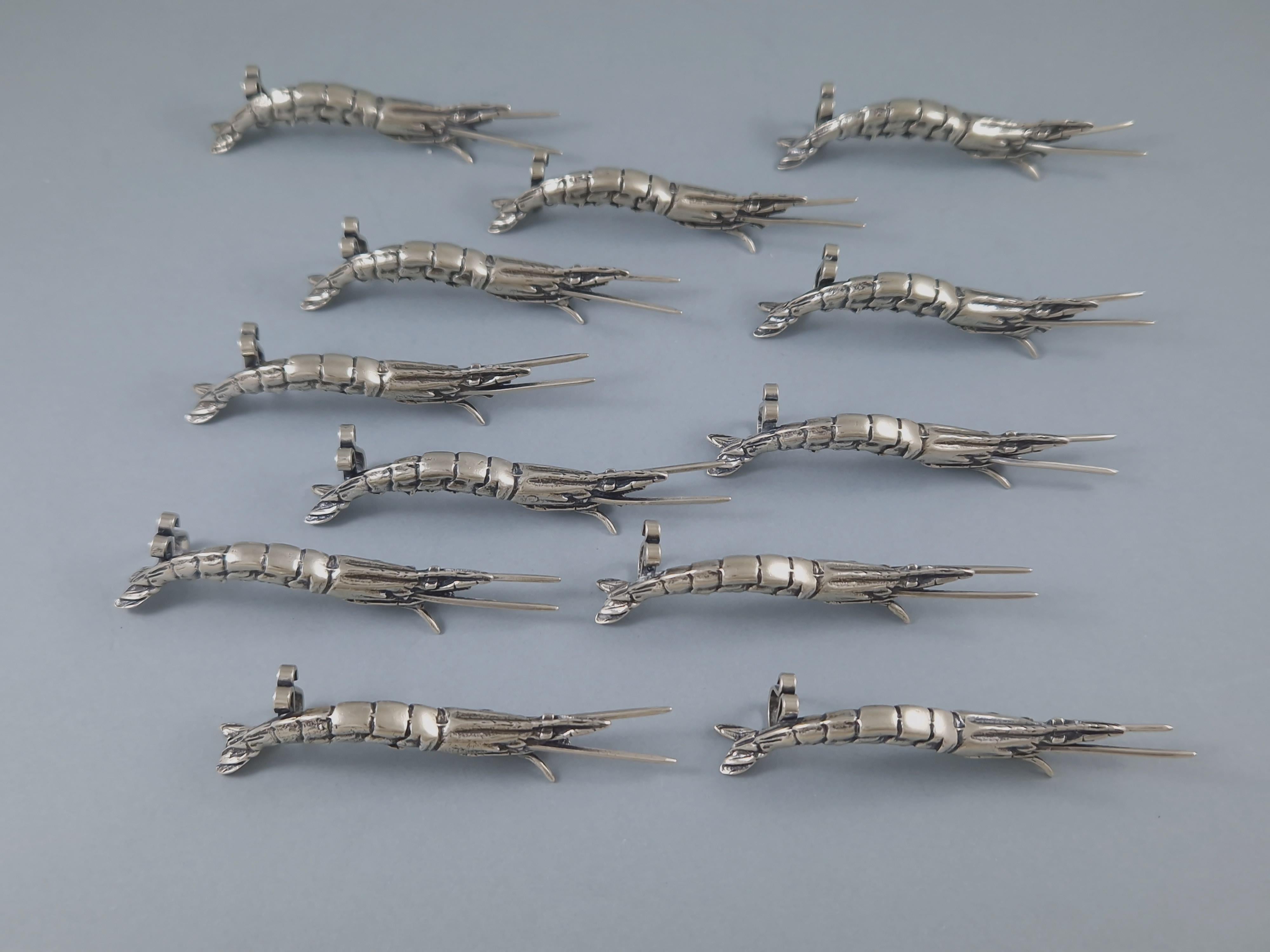 Late 20th Century 12 Sterling Silver Place Card Holders crustaceans For Sale