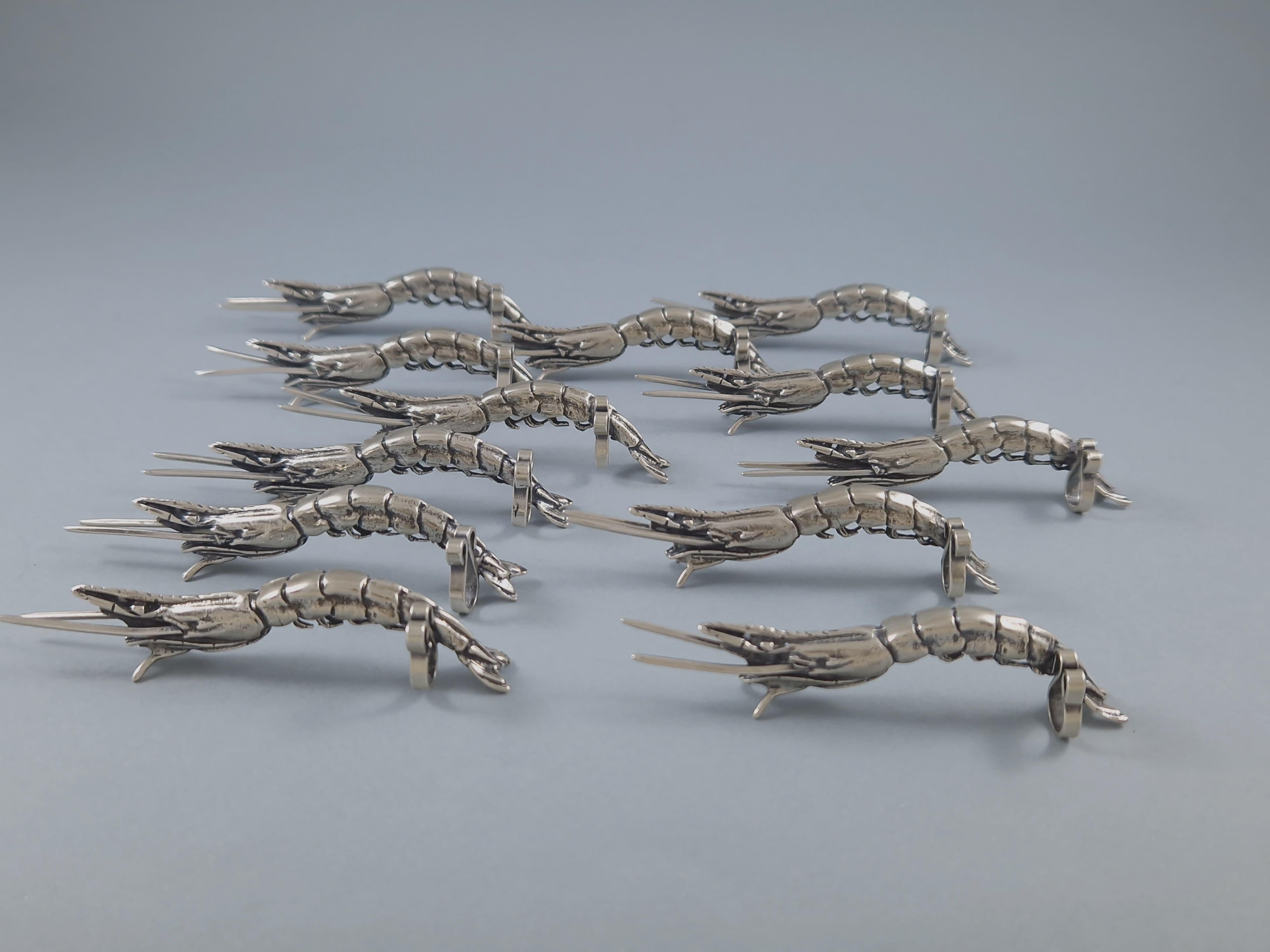 12 Sterling Silver Place Card Holders crustaceans For Sale 1