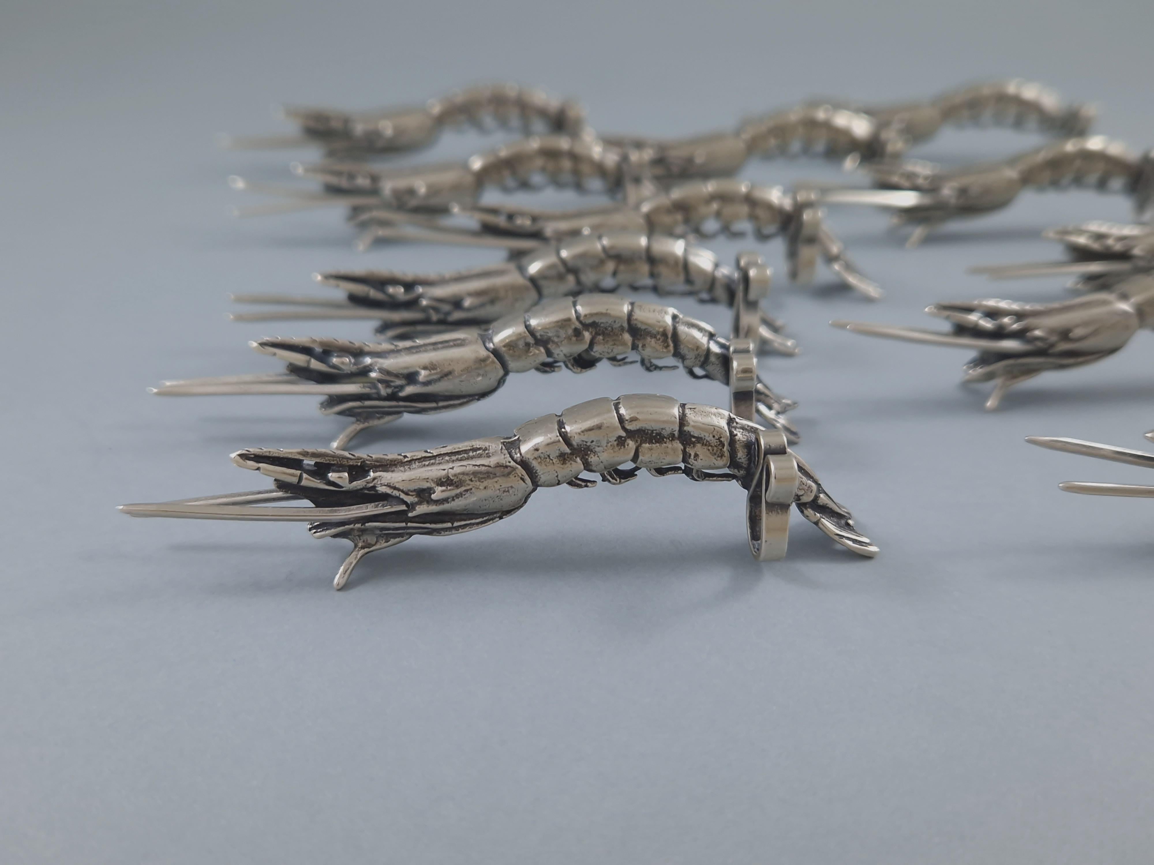 12 Sterling Silver Place Card Holders crustaceans For Sale 2