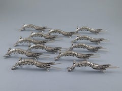Used 12 Sterling Silver Place Card Holders crustaceans