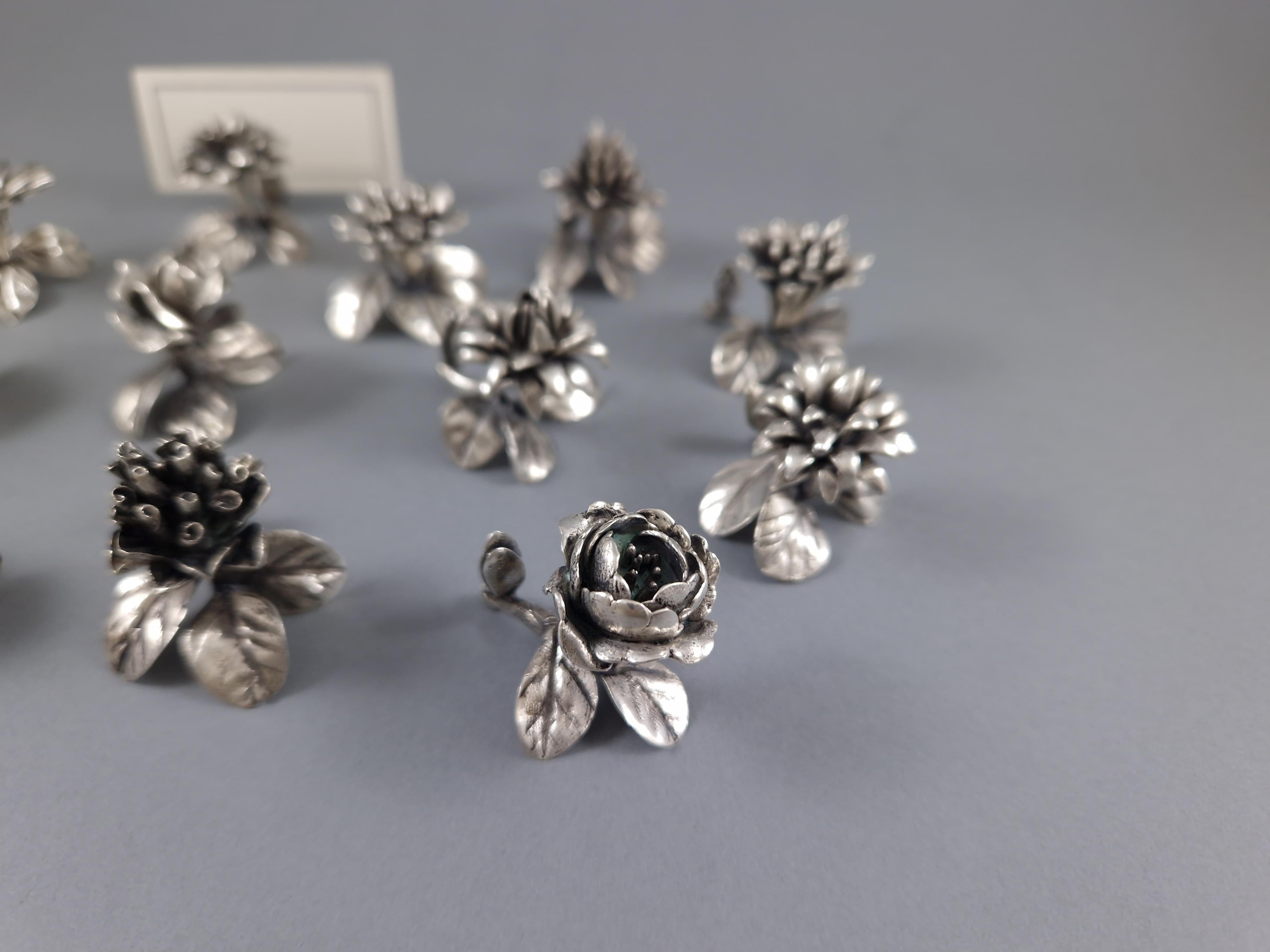 Italian 12 Sterling Silver Place Card Holders Flowers