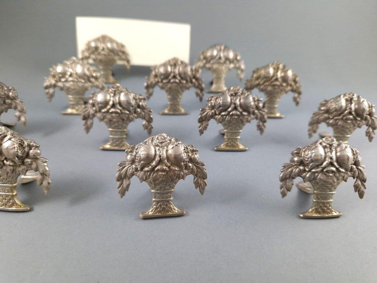 German 12 Sterling Silver Place Card Holders Flowers For Sale