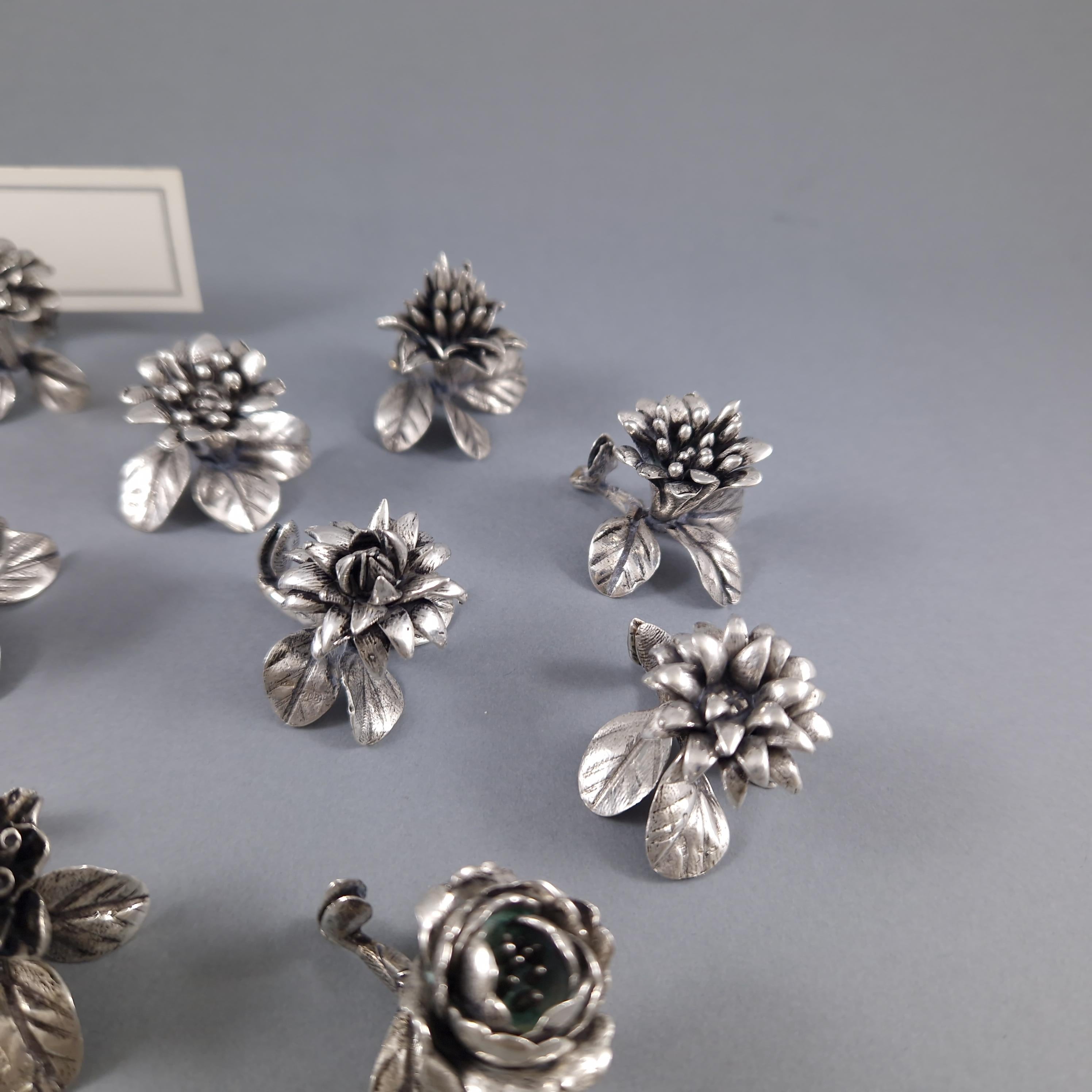 12 Sterling Silver Place Card Holders Flowers In Excellent Condition In Saint-Ouen, FR