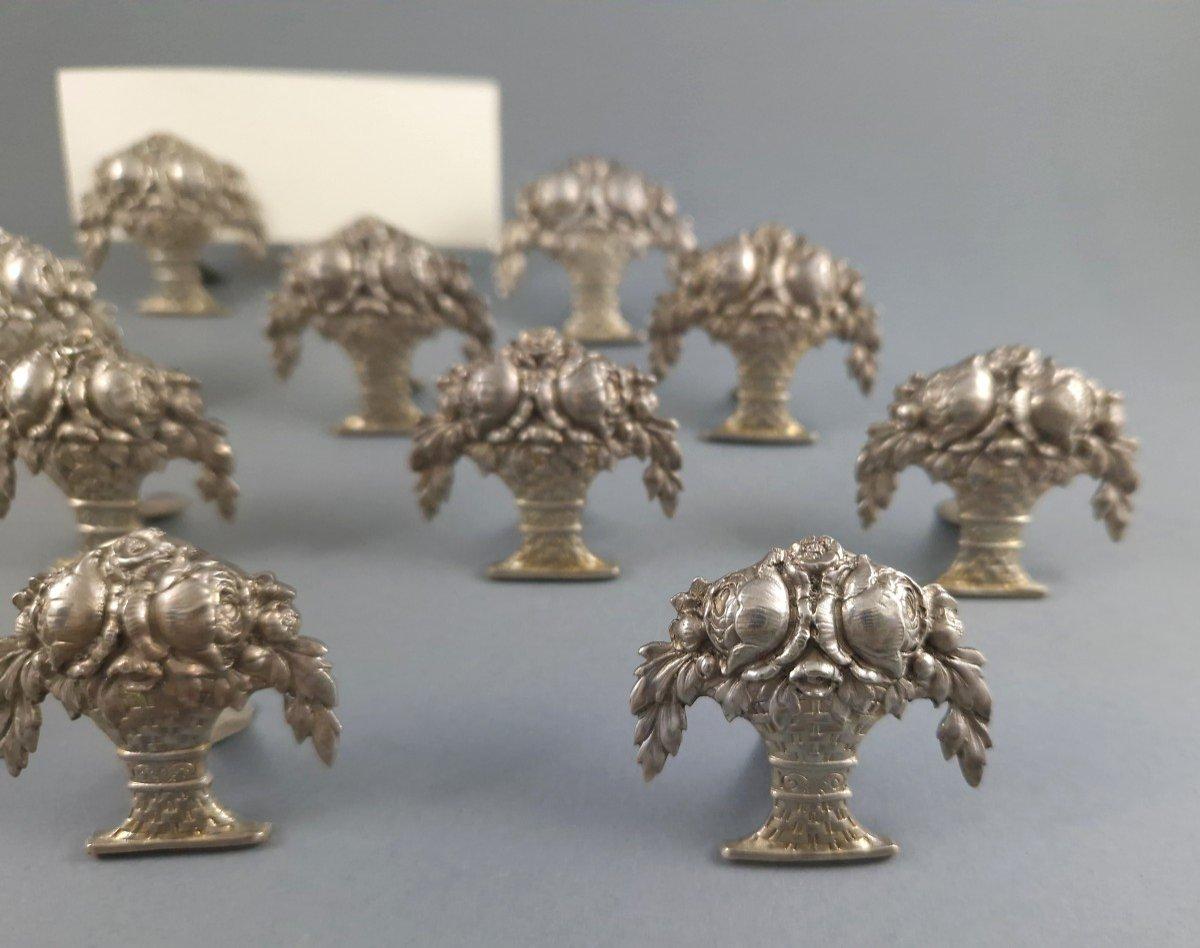 12 Sterling Silver Place Card Holders Flowers In Excellent Condition For Sale In Saint-Ouen, FR