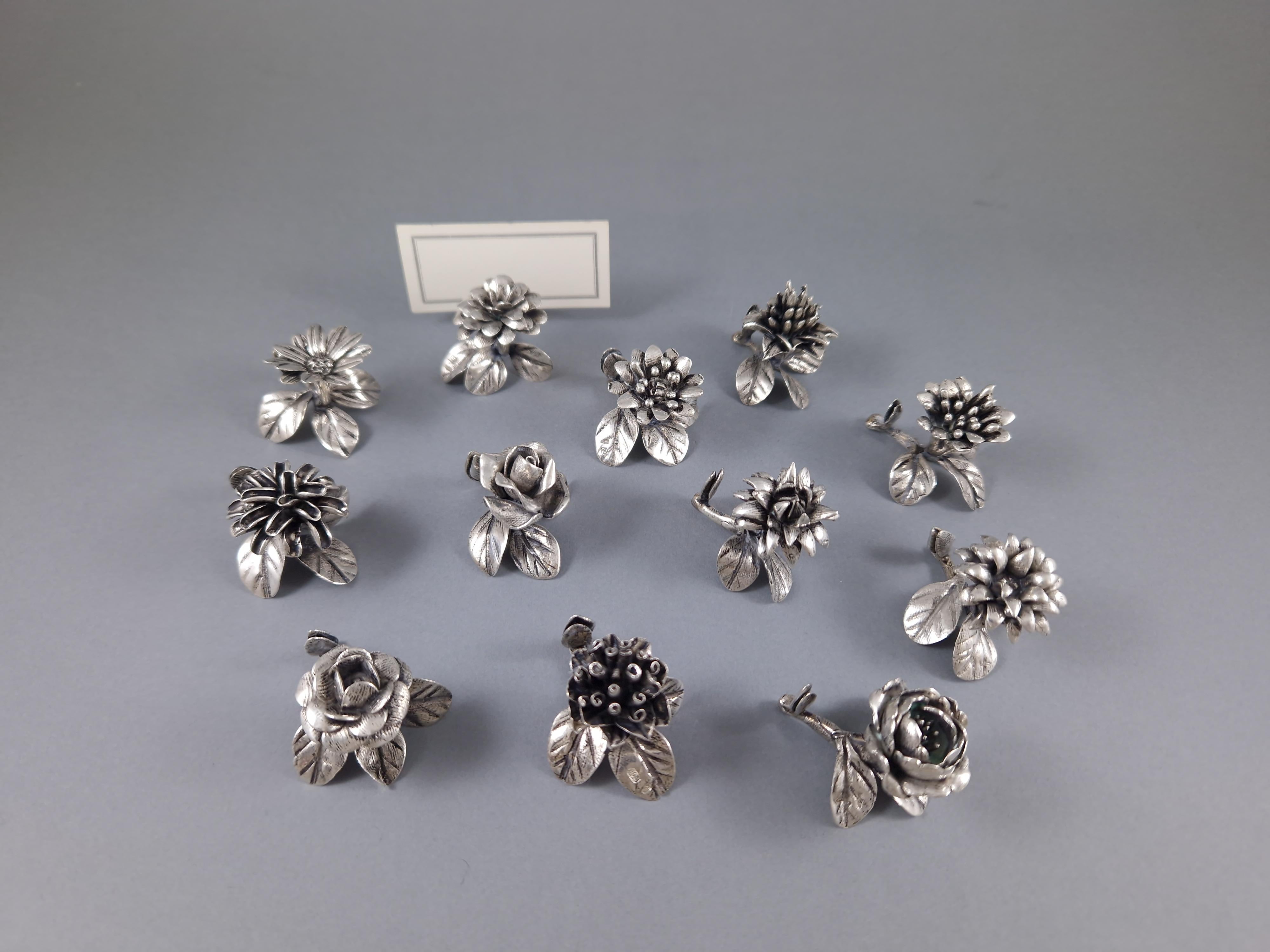 12 Sterling Silver Place Card Holders Flowers 1