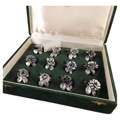 Retro 12 Sterling Silver Place Card Holders Flowers