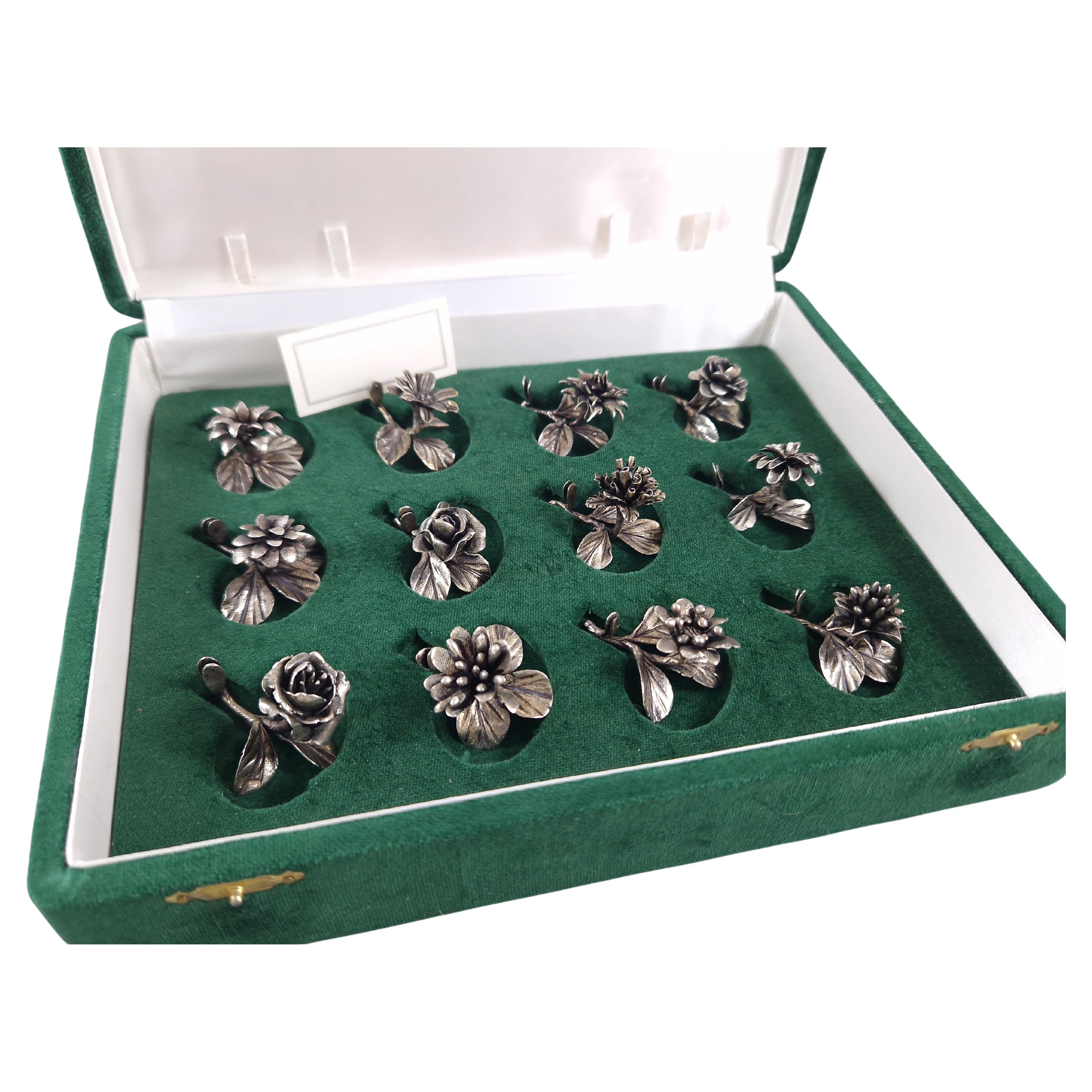 12 Sterling Silver Place Card Holders Flowers For Sale