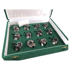 12 Sterling Silver Place Card Holders Flowers