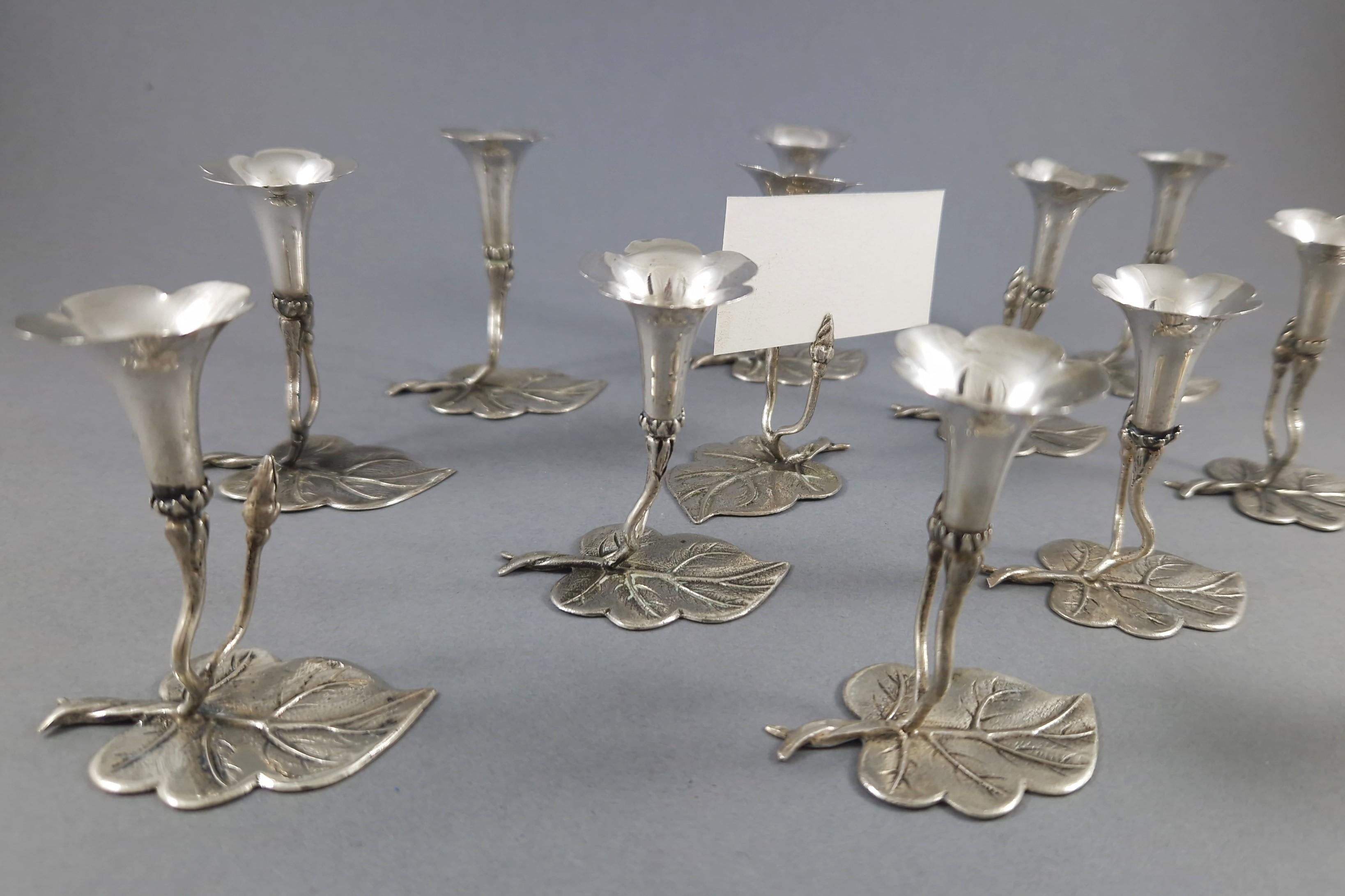 12 Tischkartenhalter aus Sterling Silber (Ende des 20. Jahrhunderts) im Angebot