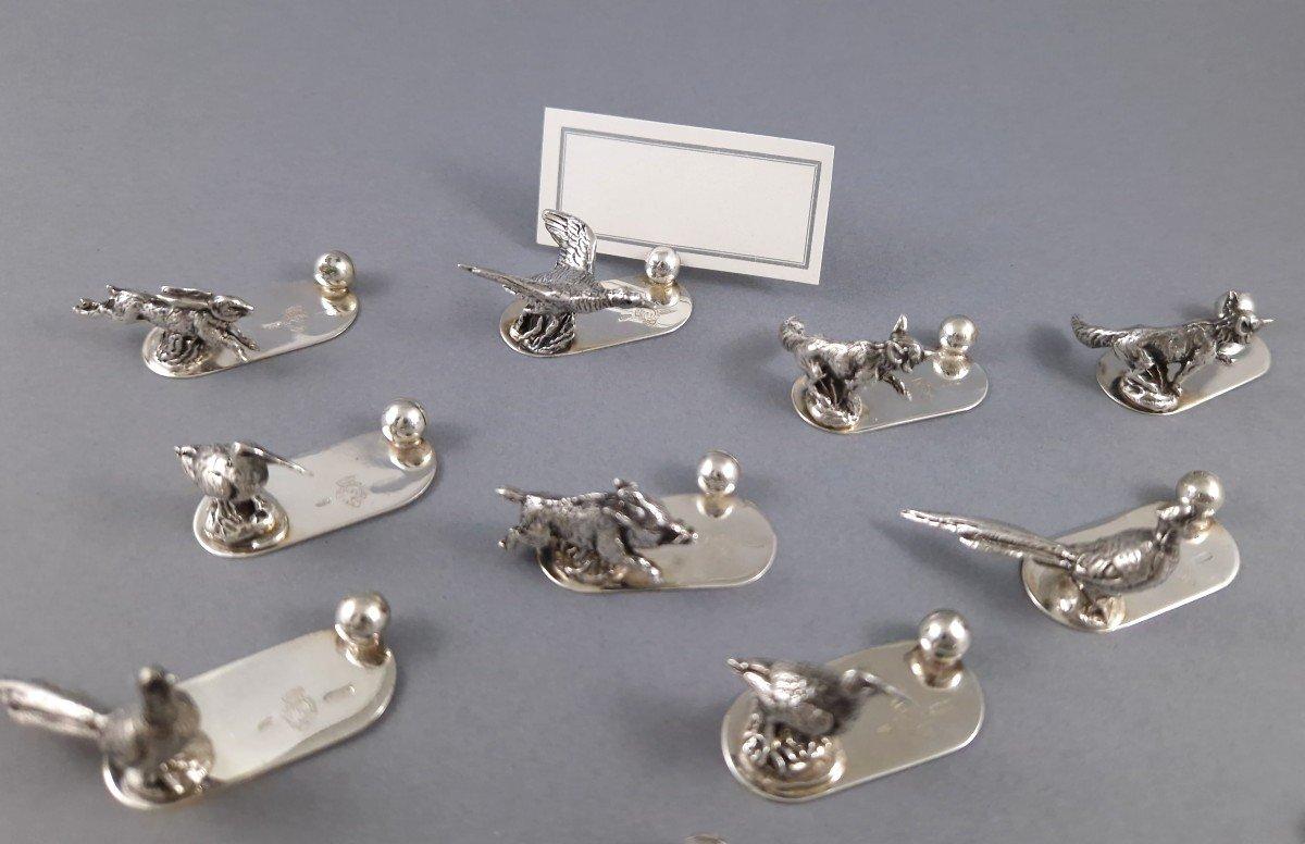 12 Tarjeteros de Plata de Ley Tema de Caza Animales Italiano en venta