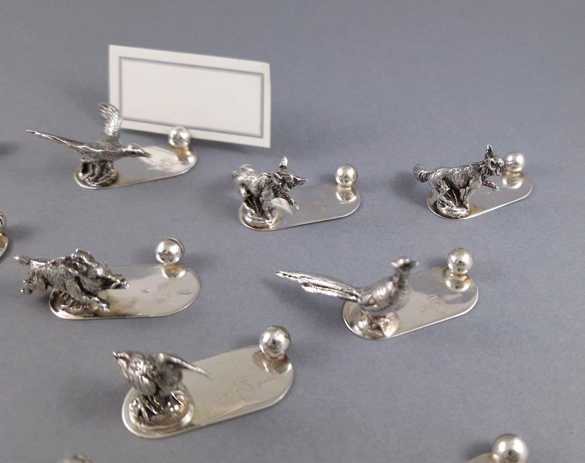 12 Tarjeteros de Plata de Ley Tema de Caza Animales en Bueno estado para la venta en Saint-Ouen, FR
