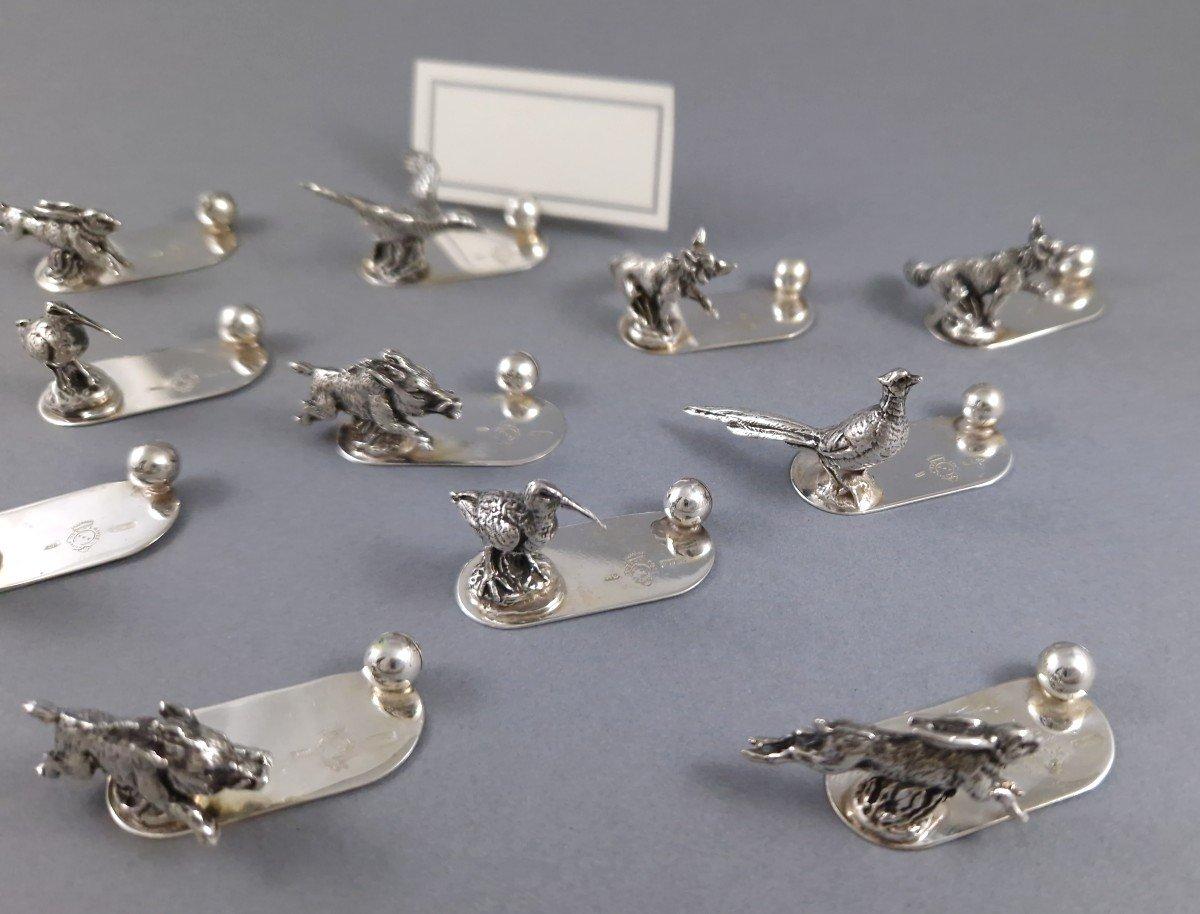 12 Tarjeteros de Plata de Ley Tema de Caza Animales mediados del siglo XX en venta