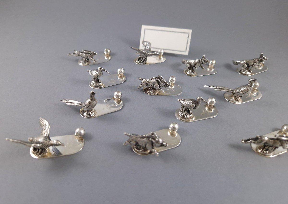 12 Tarjeteros de Plata de Ley Tema de Caza Animales Plata esterlina en venta