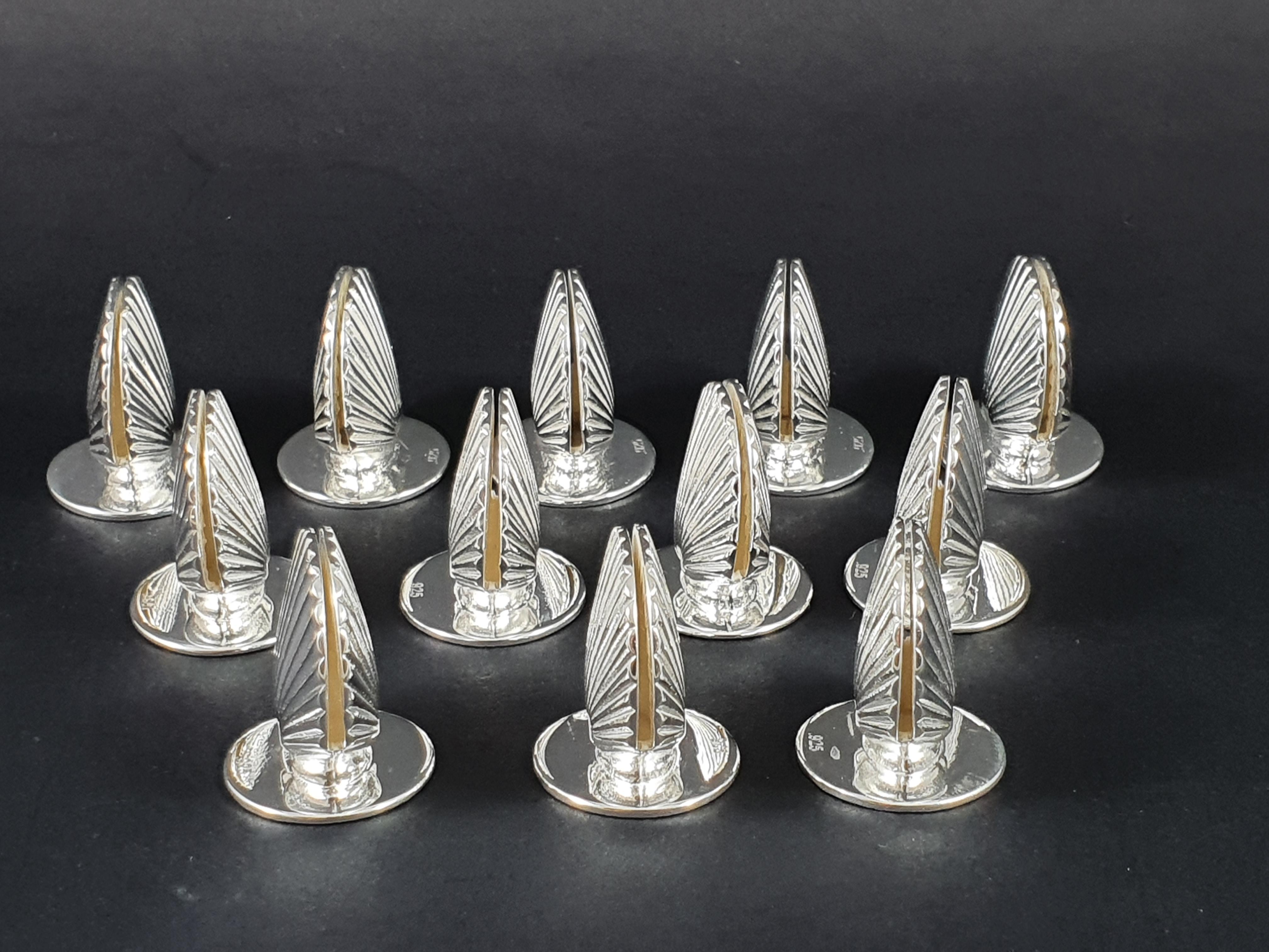 12 Sterling Silver Place Card Holders Shell In Excellent Condition In Saint-Ouen, FR