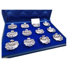 Retro 12 Sterling Silver Salt Cellars Place Card Holders Shell