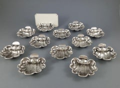 12 Sterling Silver Salt Cellars With Shell-shaped Place Card Holders