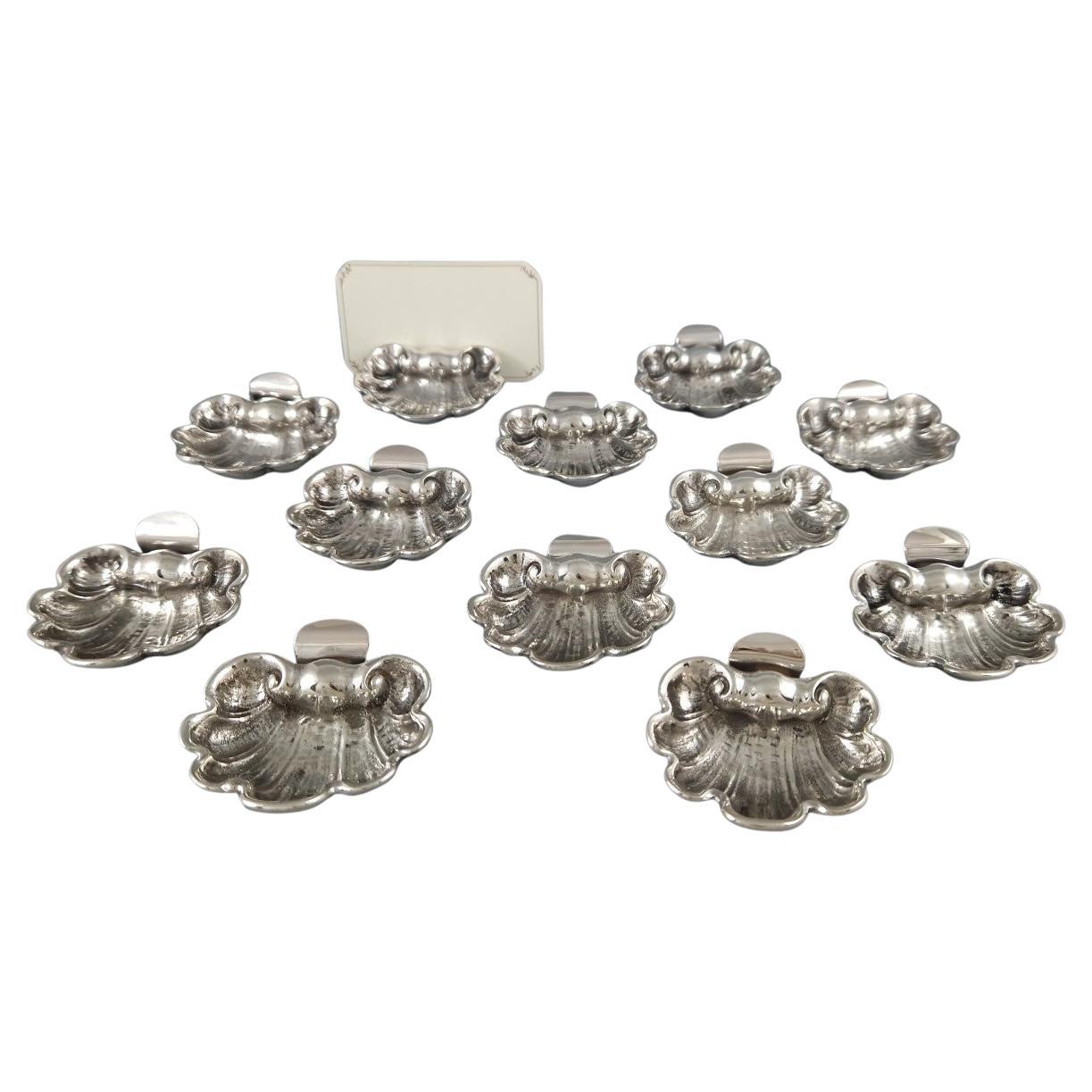 12 Sterling Silver Salt Cellars With Shell-shaped Place Card Holders For Sale