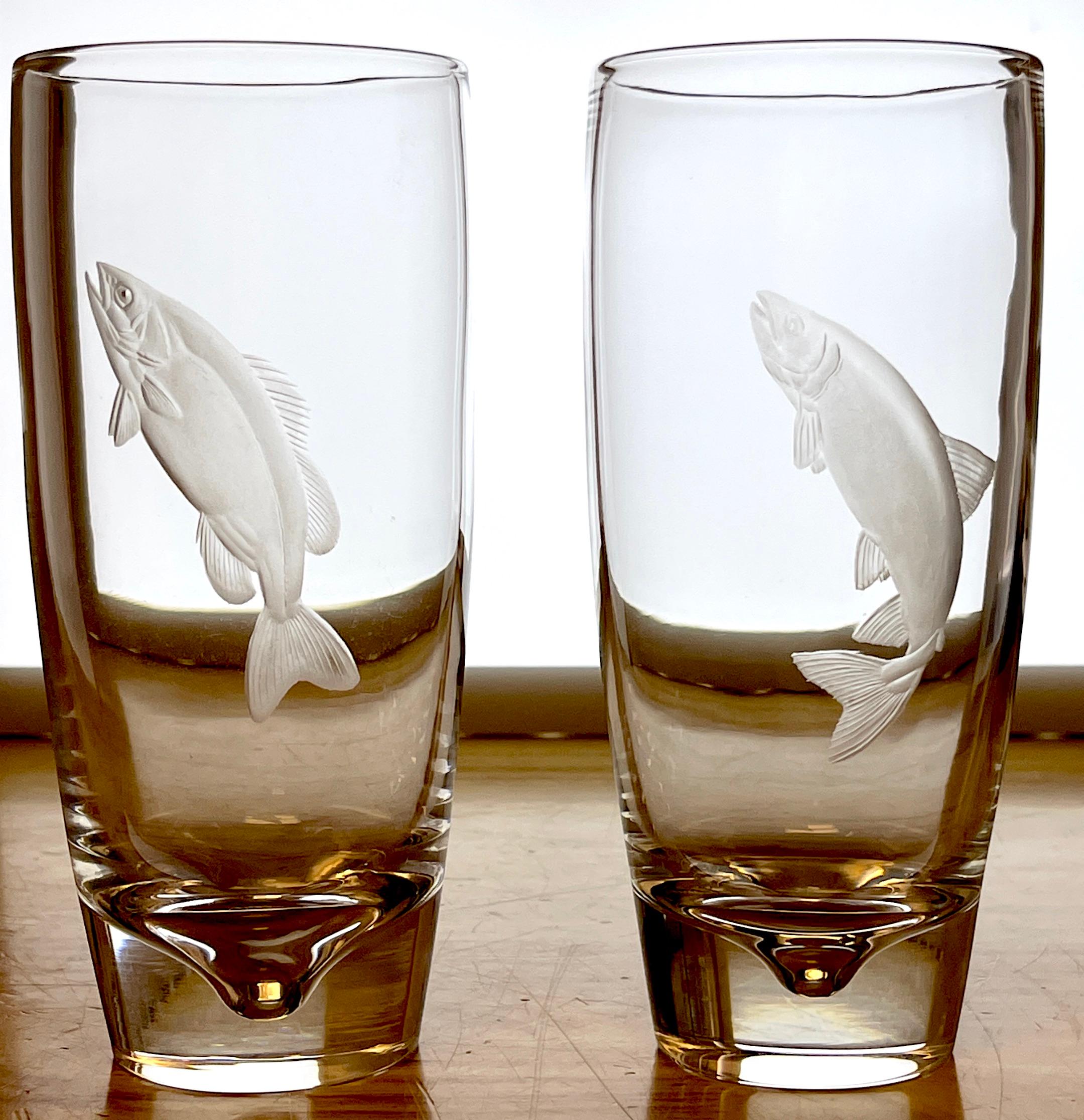 12 Steuben/ George Thompson Engraved Prized Bull & Game Fish Glasses For Sale 4