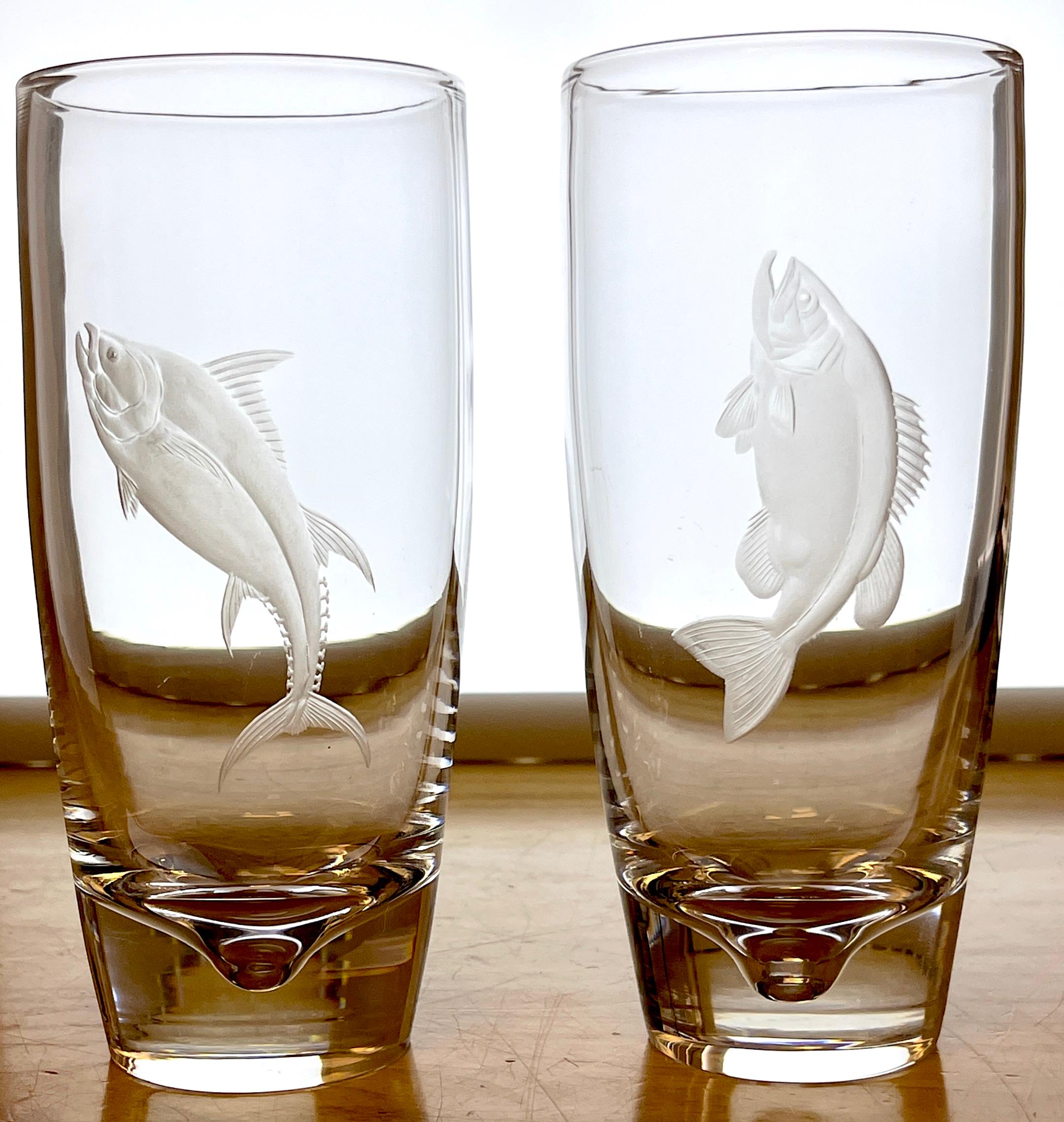 12 Steuben/ George Thompson Engraved Prized Bull & Game Fish Glasses For Sale 6