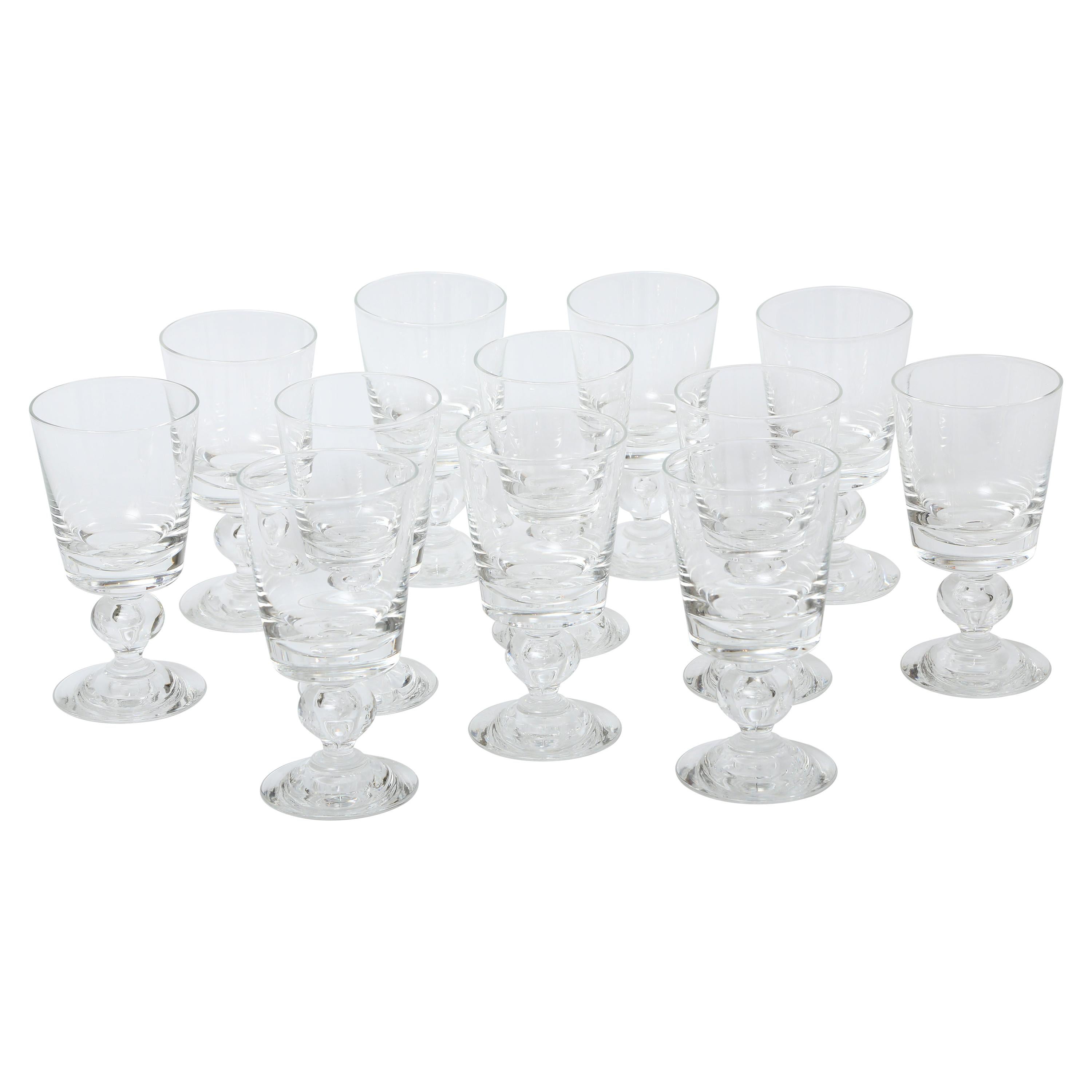 12 Steuben Goblets, Tall Heavy with Blown Teardrop Stem, Excellent Clear Crystal