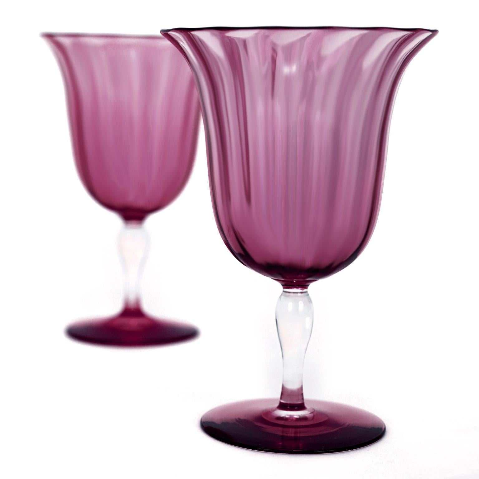 12 Steuben Optic Rib Water Glasses in Amethyst In Excellent Condition For Sale In Litchfield, CT