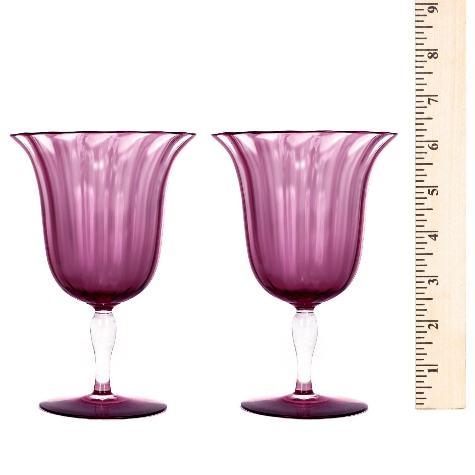 Blown Glass 12 Steuben Optic Rib Water Glasses in Amethyst For Sale