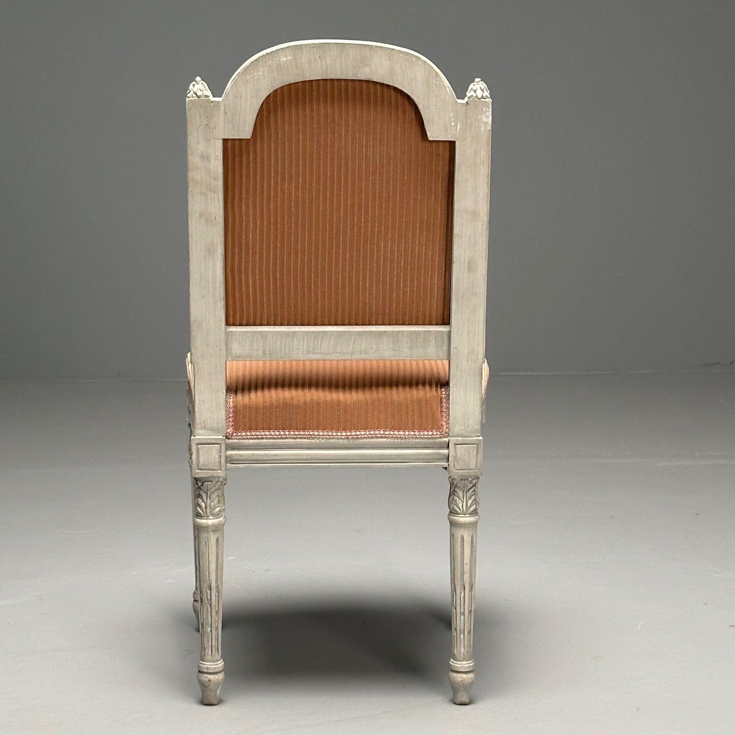 12 Swedish Louis XVI Style Dining / Side Chairs Painted Carved Frames New Fabric For Sale 7