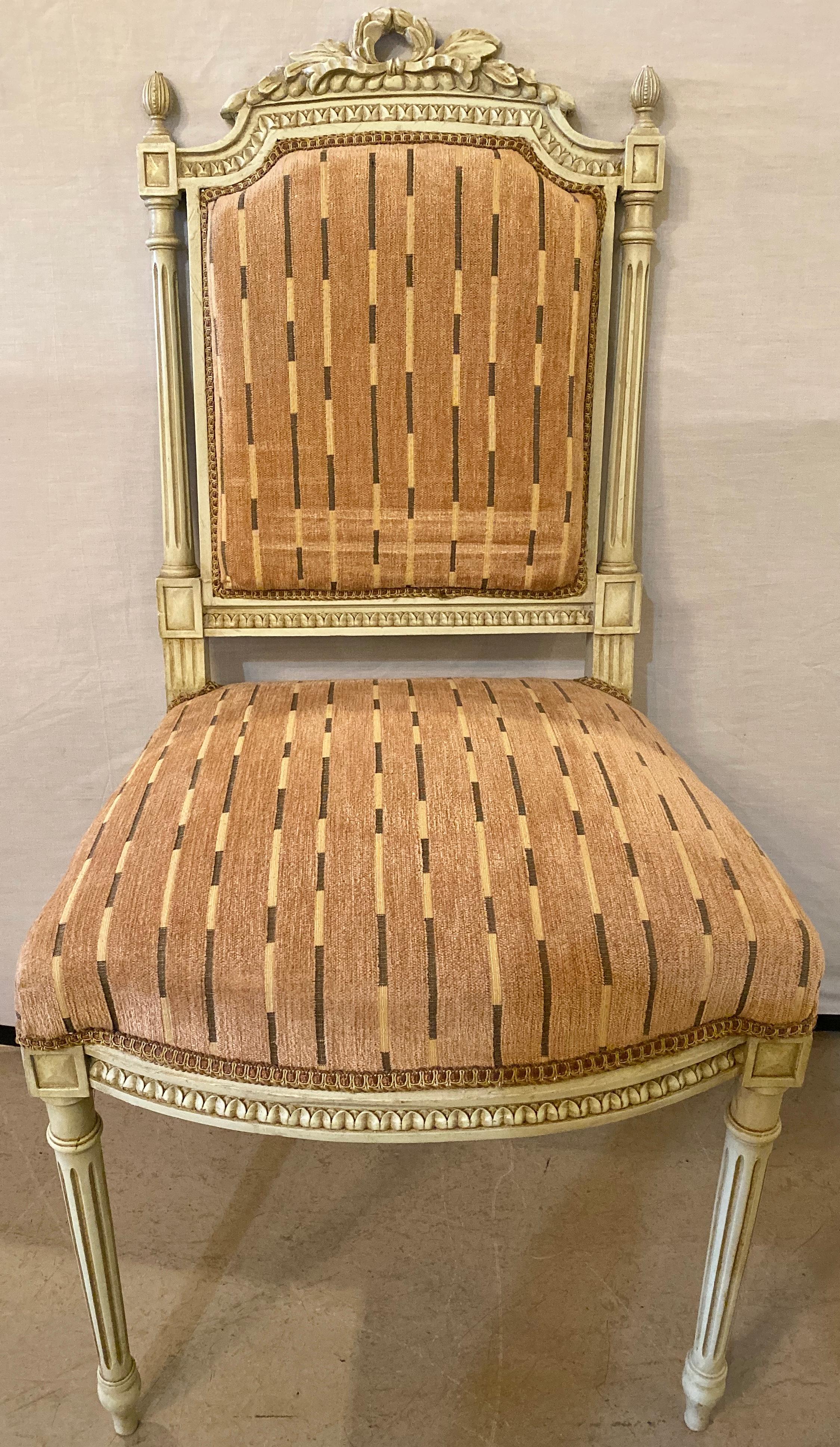 Louis XVI, Gustavian Style, Ten Dining Chairs, Grey Painted, Fabric, 1960s  In Good Condition For Sale In Stamford, CT