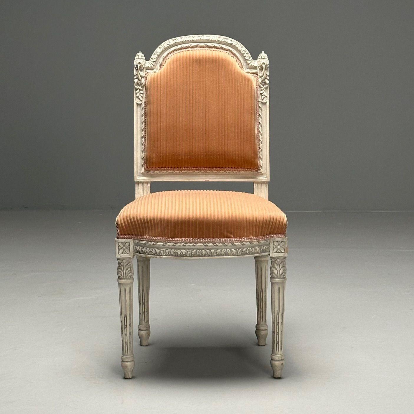 Upholstery 12 Swedish Louis XVI Style Dining / Side Chairs Painted Carved Frames New Fabric For Sale
