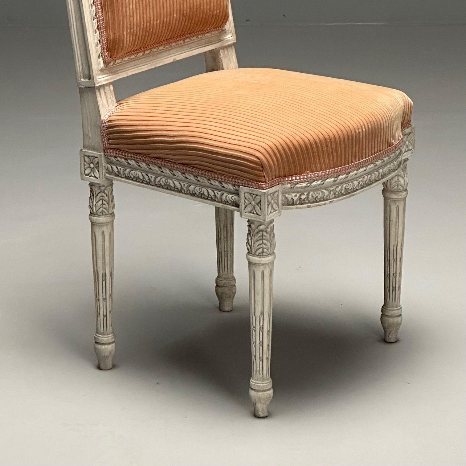 12 Swedish Louis XVI Style Dining / Side Chairs Painted Carved Frames New Fabric For Sale 2