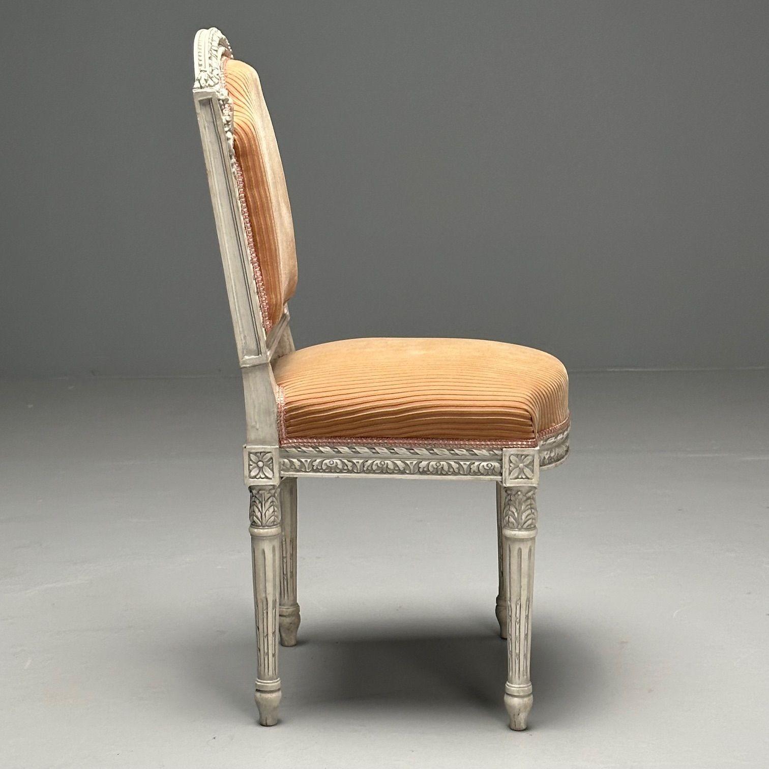 12 Swedish Louis XVI Style Dining / Side Chairs Painted Carved Frames New Fabric For Sale 4