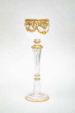 12 Copas de Vino Antiguas Altas y Elegantes con Incrustaciones Doradas. Alrededor de 1880