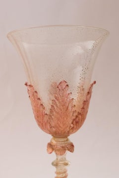 12 Tall Pink Venetian Goblets, Antique circa 1910, Isle of Murano Beauties