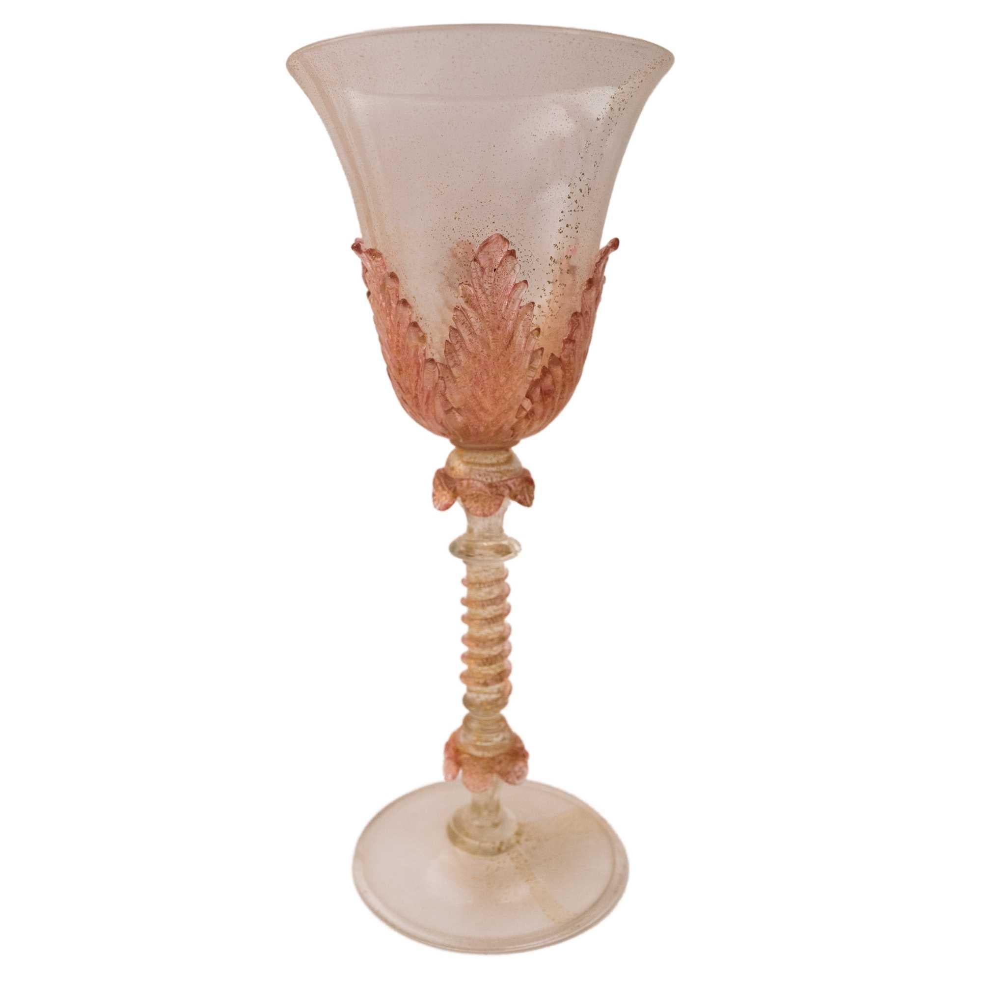 Gold 12 Tall Pink Venetian Goblets, Antique circa 1910, Isle of Murano Beauties