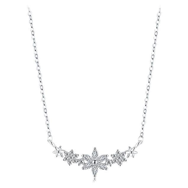 1.2 TCW Natural Diamond Flower Necklace in 14kt White Gold For Sale