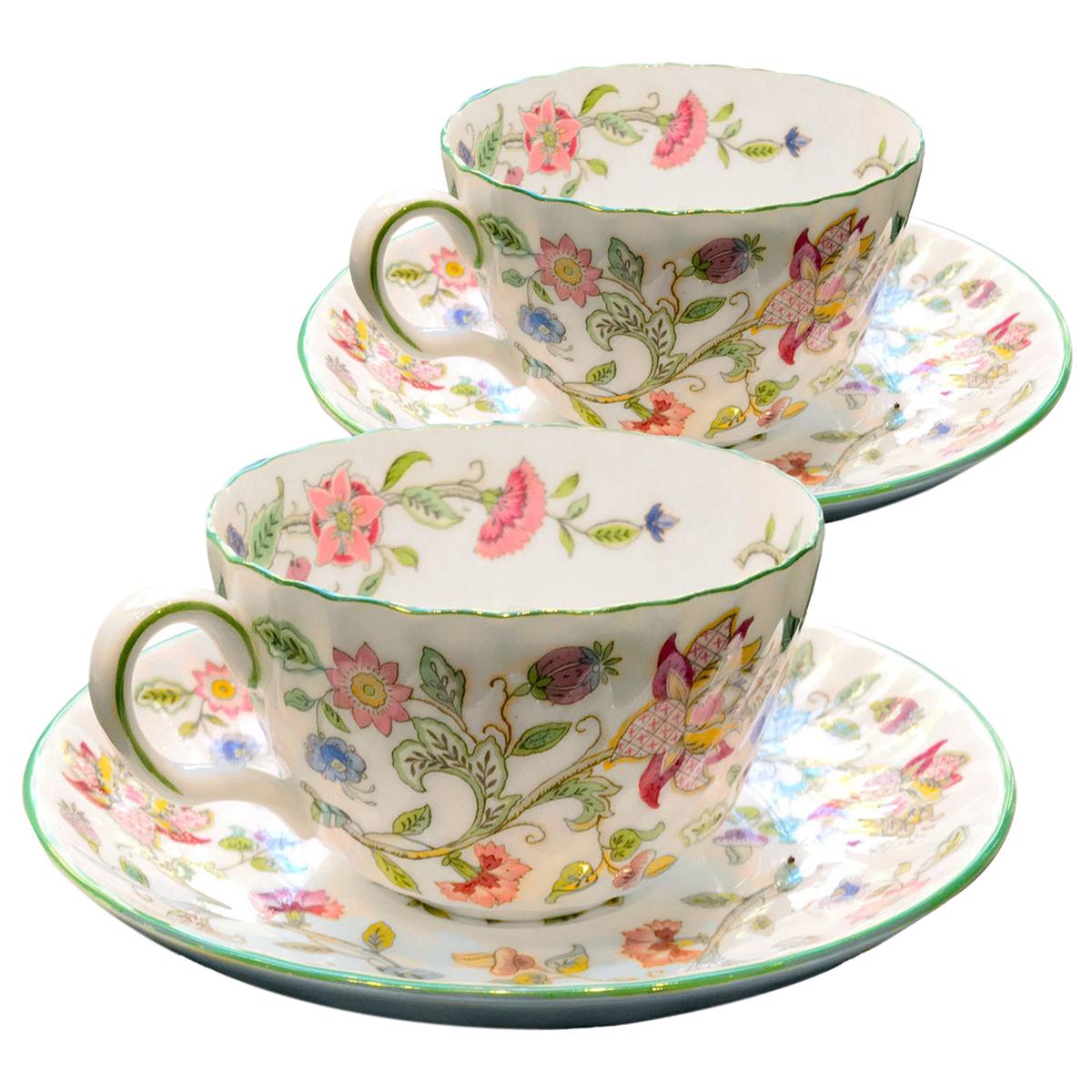 12 Teacups and Saucers Minton Bone China Porcelain Haddon Hall For Sale